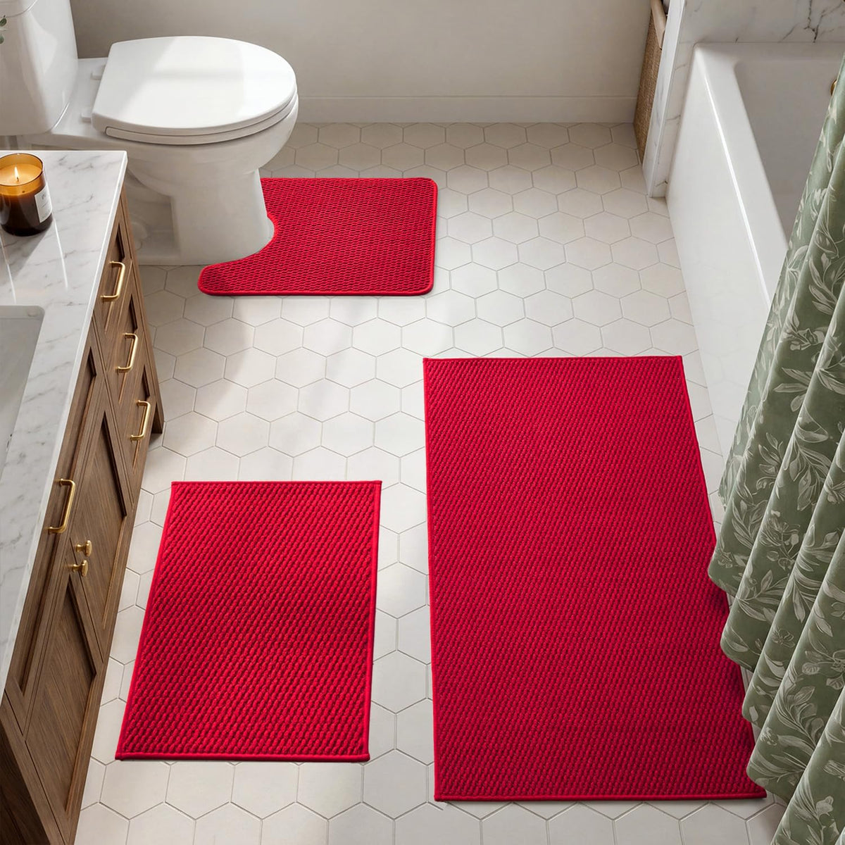TYUU Bath Mat Set 2 Piece, Thin Bathroom Rugs Non Slip Washable Quick Dry