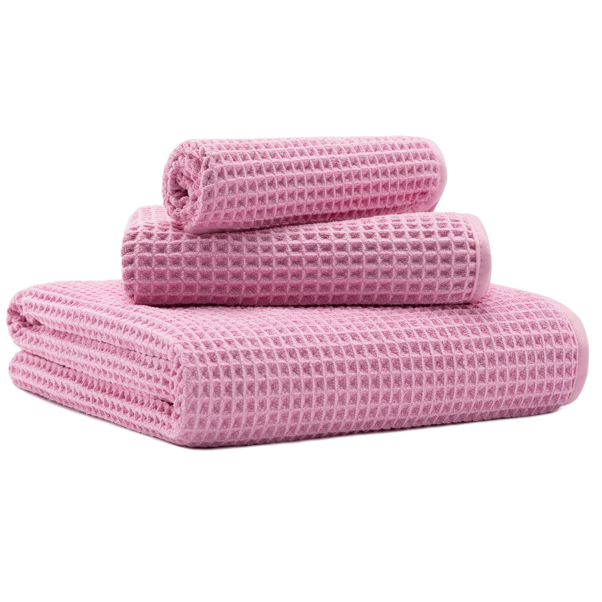 MICROFI Microfiber Waffle Bath Towels, 3 Pieces, Oversized, Soft, Absorbent, Fast Drying, Lint Free, Includes Bath, Face and Hand Towels 430 GSM