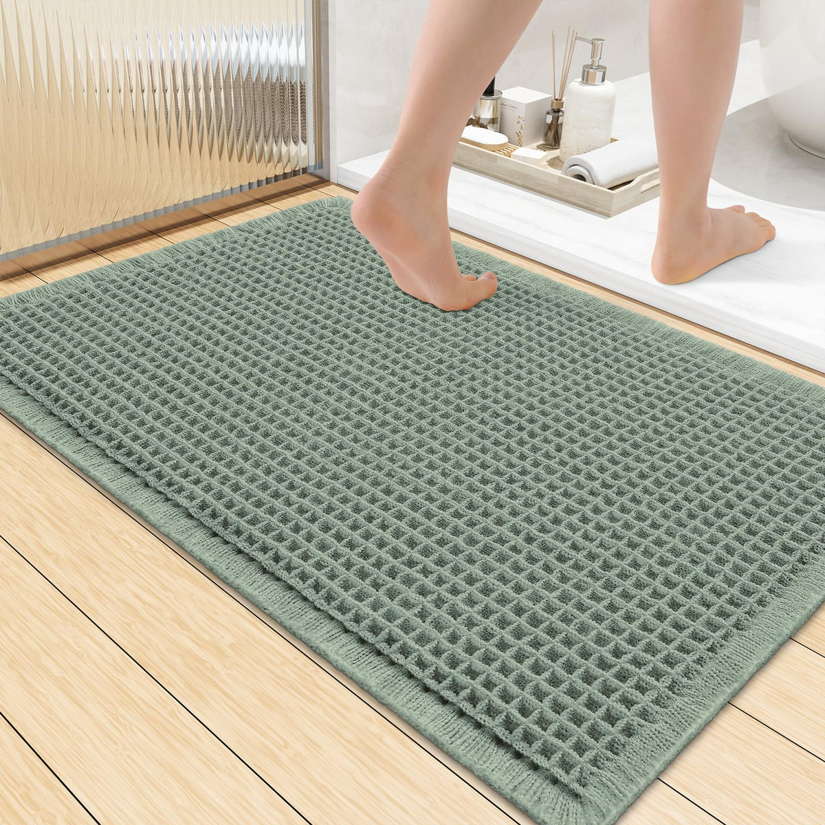 Smiry Waffle Bath Mat 30X20, Extra Soft Absorbent Bathroom Rugs, Brown