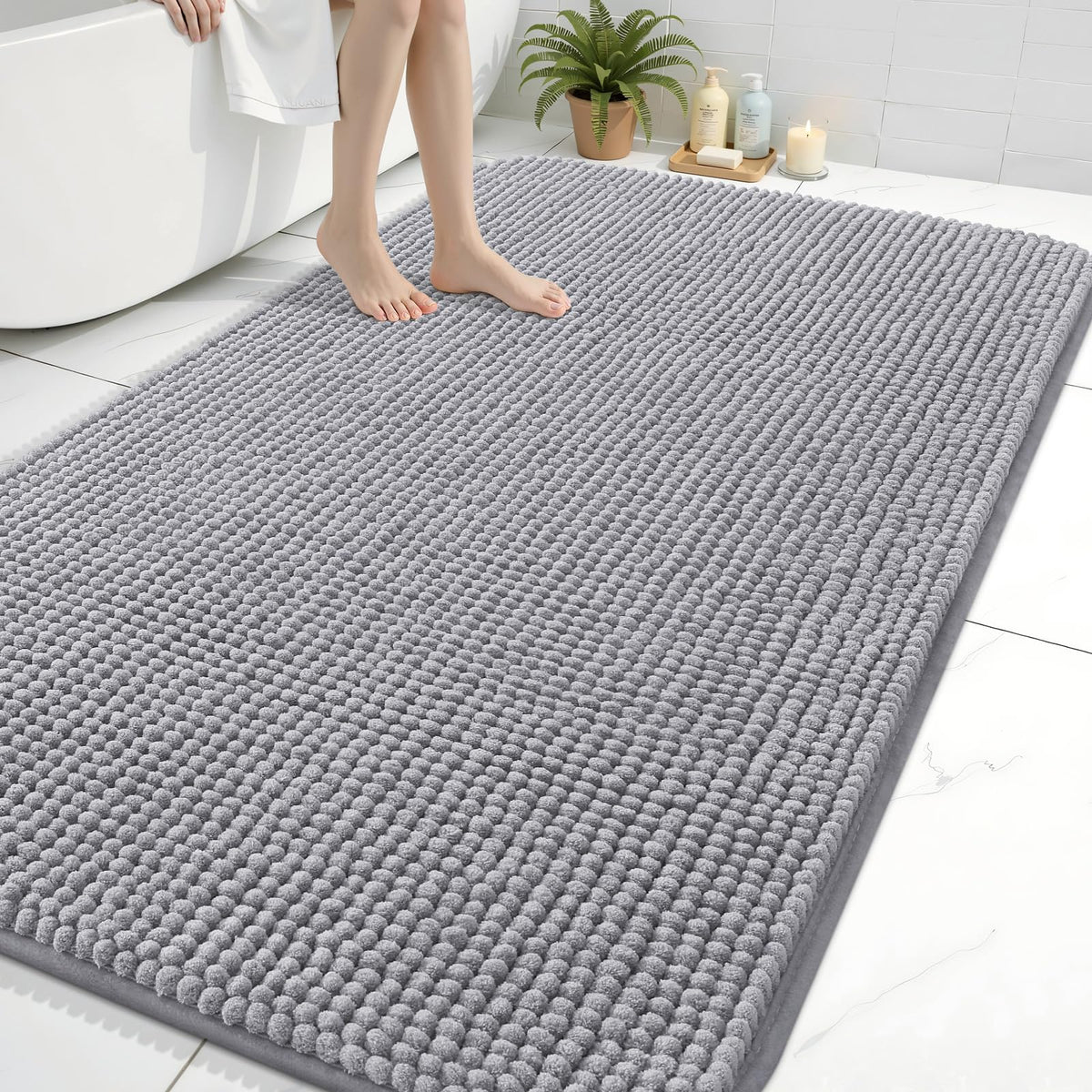 Arotive Chenille Bathroom Rugs 30x20, Soft Absorbent Bath Mat, Grey