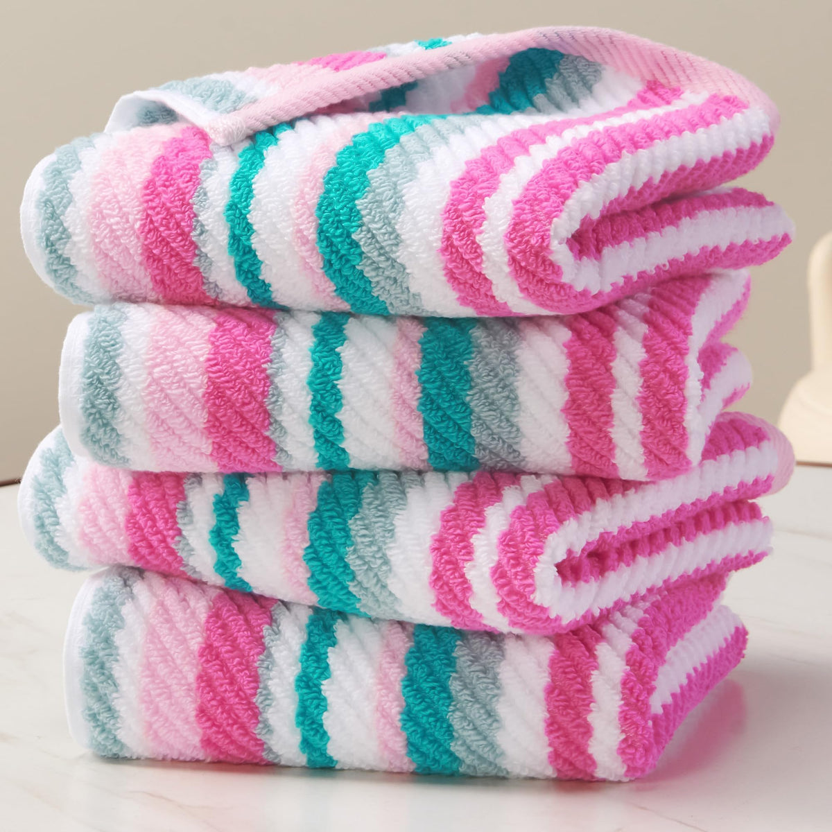 VOOVA & MOVAS Yellow Bathroom Towels 3 Pack, 100% Cotton, Gray Striped