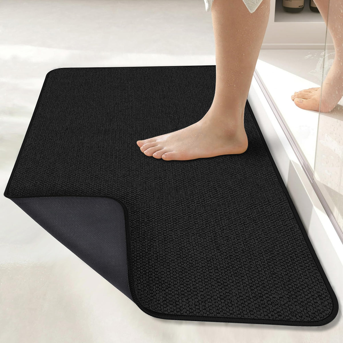Bath Mat,Ultra Thin Bathroom Rugs,Rubber Bath Mats for Bathroom,No Slip Bath Rugs,Quick Dry,Machine Washable,Low Pile,Absorbent,Shower Outside,Sink,Home Decor Accessories.Grey,1'5"x2'3"(17x27Inch)