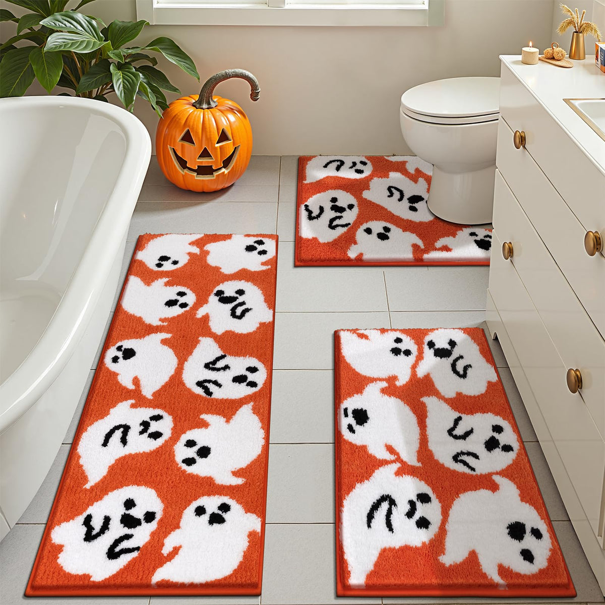 Pauwer Bathroom Rug Sets 3 Piece, Non Slip Washable Bath Mat, Black