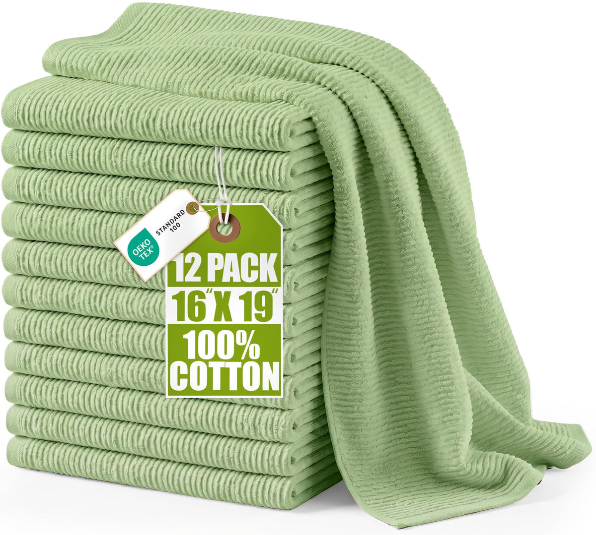 Utopia Towels Ribbed Kitchen Bar Mops, 12 Pack, 16x19 in, Cotton, White