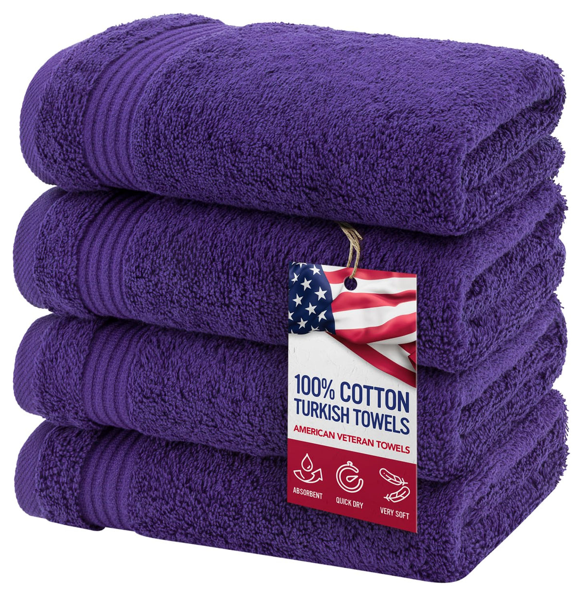 American Veteran Towel, 100% Cotton Turkish Bath Towels for Bathroom 4 Pack, 27x54 Extra Large Premium Soft Drying Bathroom Towels, Navy Blue