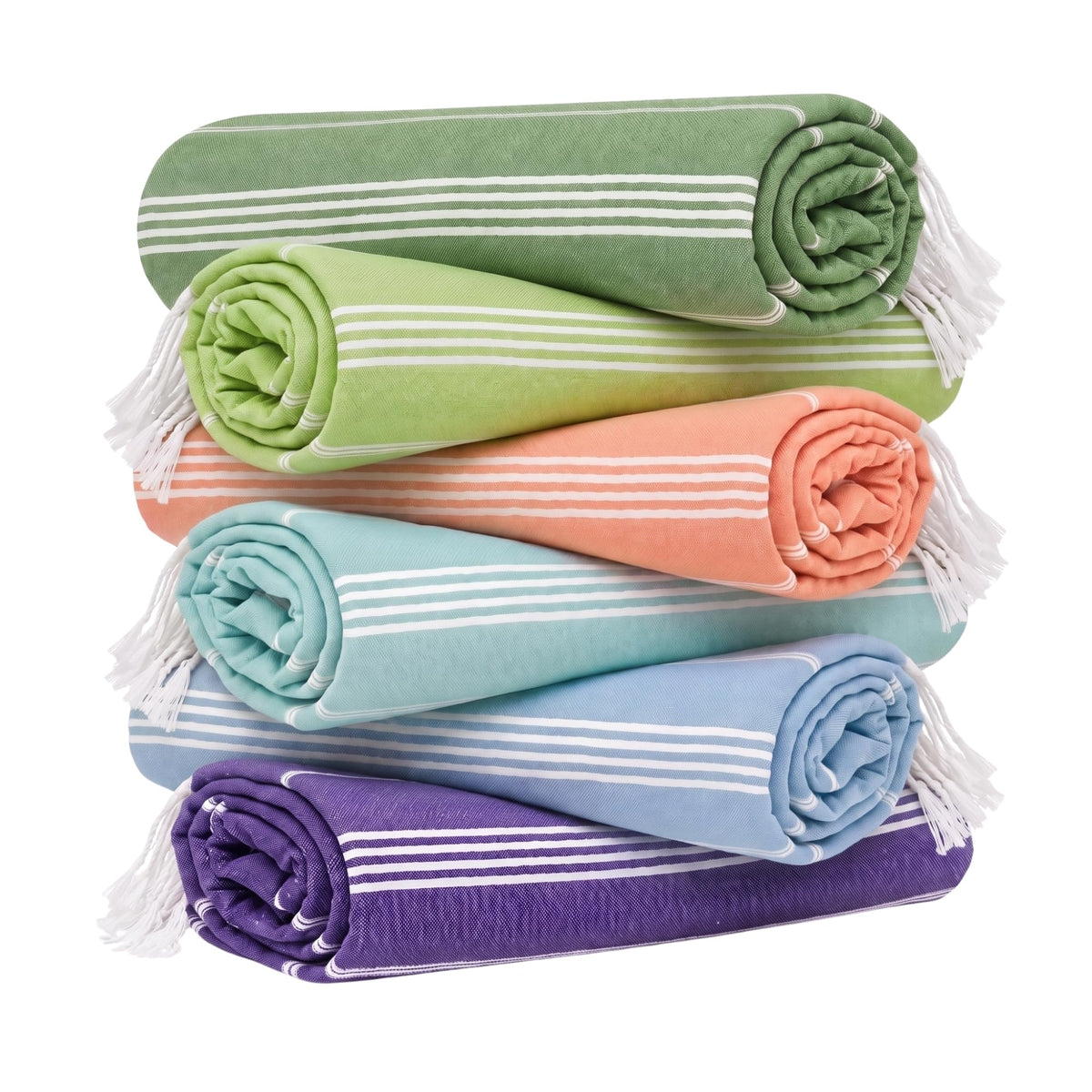 HAVLULAND Turkish Beach Towels, Set of 6, Oversized 72" x 40", 100% Cotton