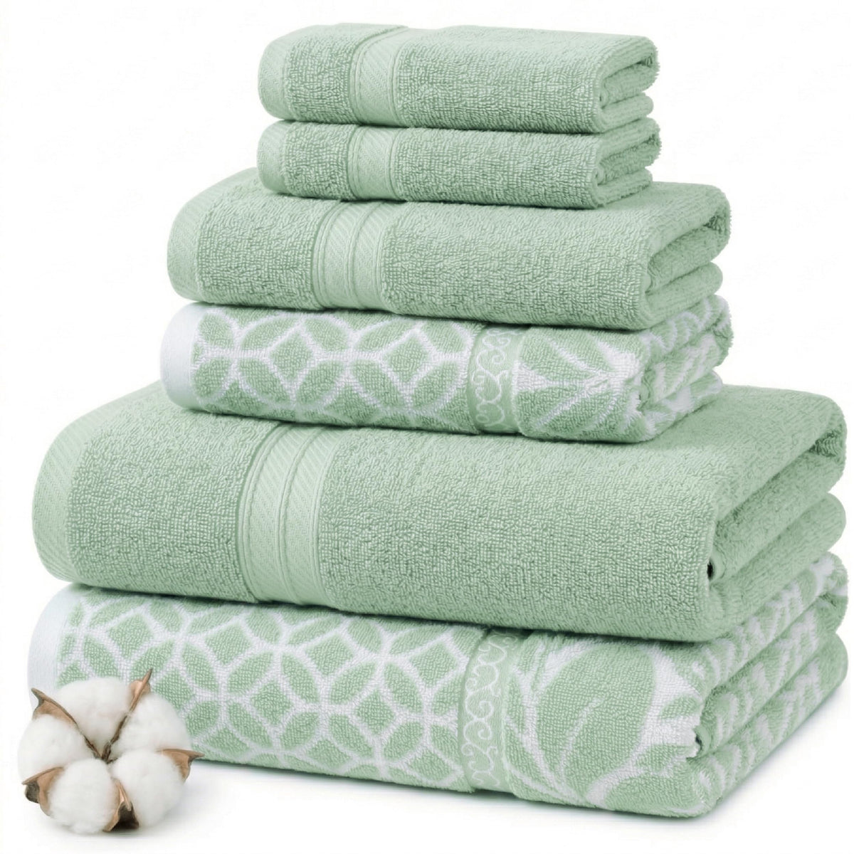 Modern Threads 6 Piece Bath Towel Set – Bathroom Set with 2 Bath Towels, 2 Hand Towels, and 2 Wash Cloths – 100% Cotton, Super Absorbent & Extra Soft – Reversible Classic Diamond (Aqua)