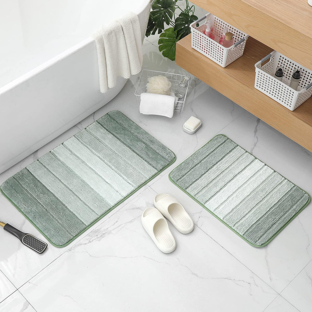 Kmson Ombre Bath Mat for Bathroom, Non Slip Ultra Soft and Thick Water Absorbent Bath Carpet, Machine Washable & Quick Dry Bathroom Rug, for Bedroom Door Living Room Green 17" x 24"