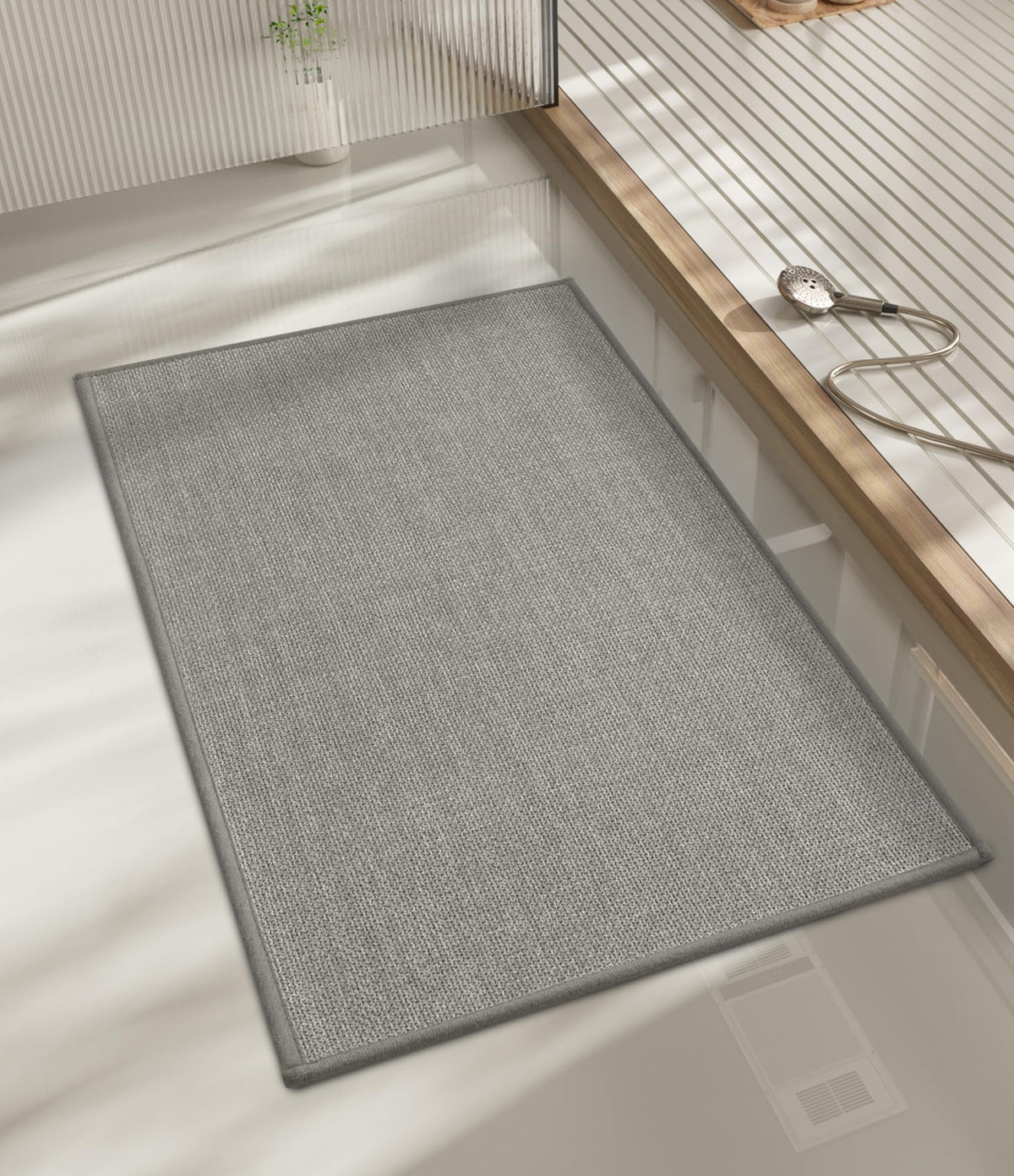chakme Bathroom Rugs Mat 24x17, Ultra Thin Non Slip Bath Mat Small Quick Dry Absorbent Bath Mat for Bathroom Floor, (Dark Beige, 24"x17")
