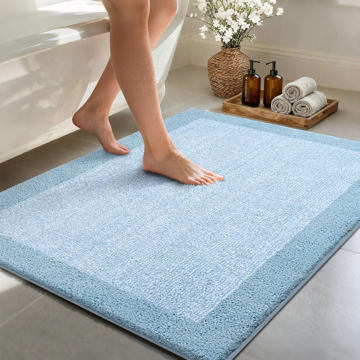 Long 2x4 Ft (48''x24'') Bathroom Rugs, Non Slip Washable Bath Mat Grey