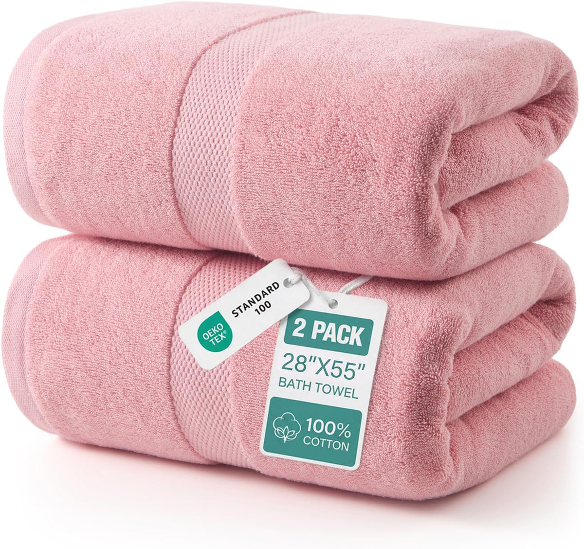 ecolook 2 Pack 100% Cotton Bath Towels, 28 x 55 Inches, Soft