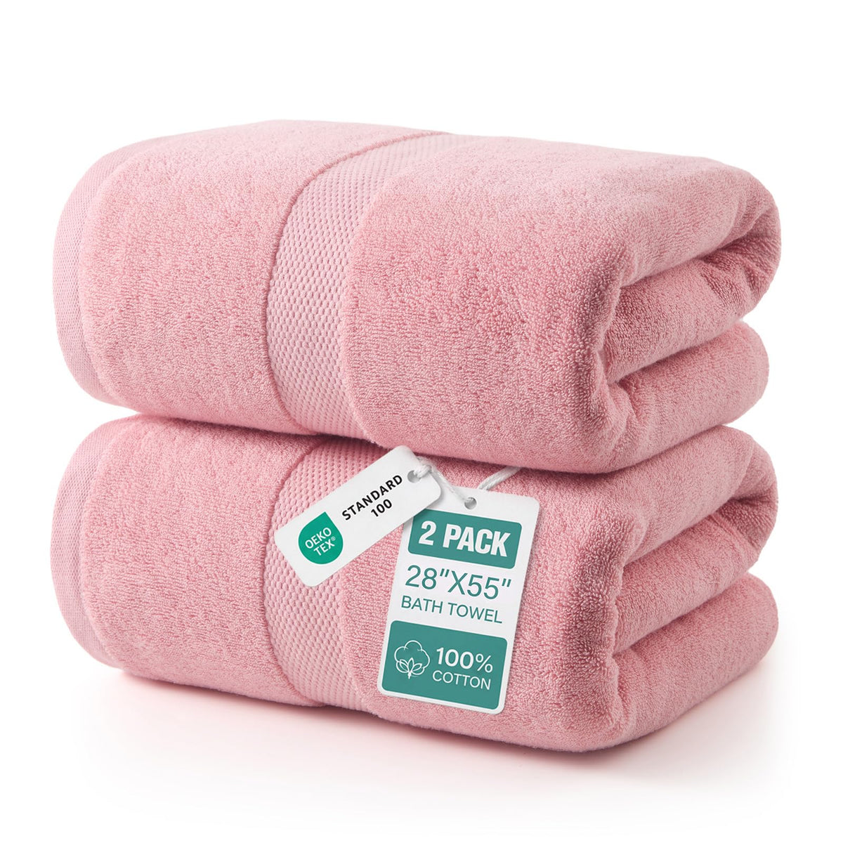ecolook 2 Pack 100% Cotton Bath Towels, 28 x 55 Inches, Soft