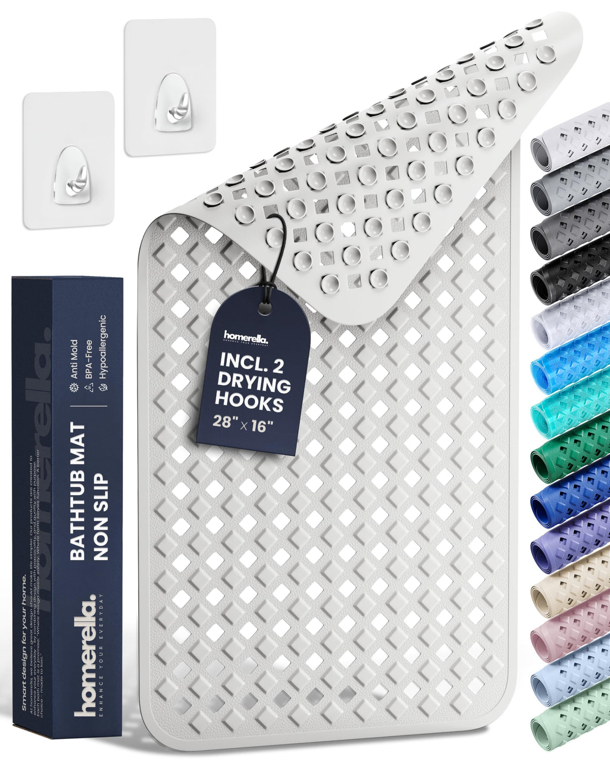 homerella Bathtub Mat Non Slip 35x16 Shower Mat Non Slip Anti Mold BPA Free