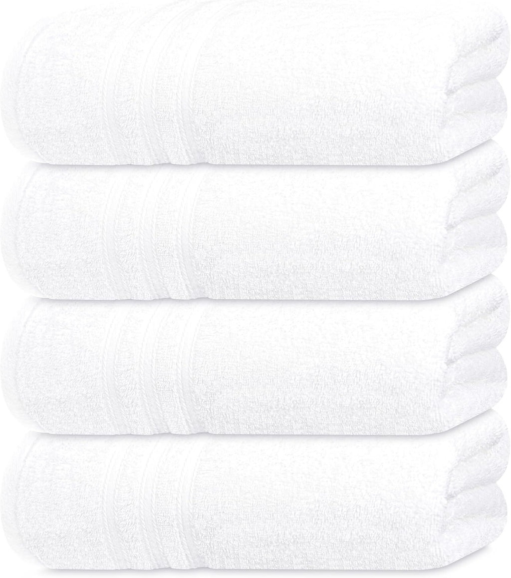 Tens Towels 4 Piece Bath Towels 27x54 Inches, White