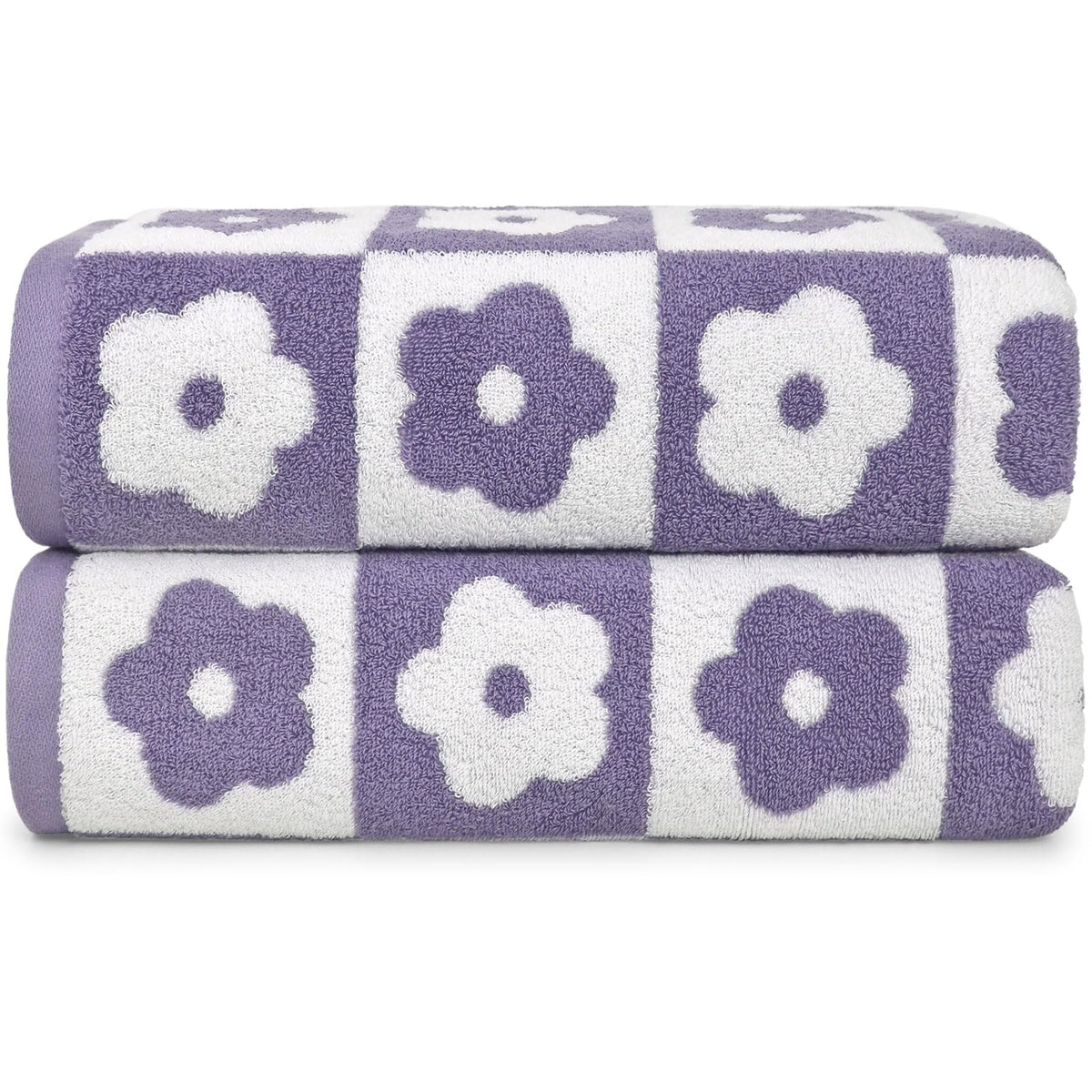 2-Pieces Luxury Bath Towels Checkered Floral, Pink Towels for Women Girls
