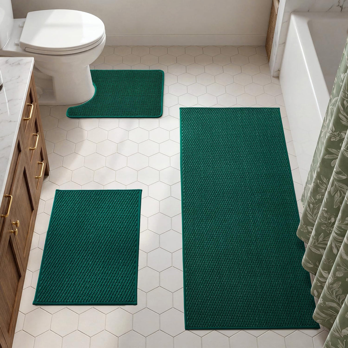 TYUU Bath Mat Set 2 Piece, Thin Bathroom Rugs Non Slip Washable Quick Dry