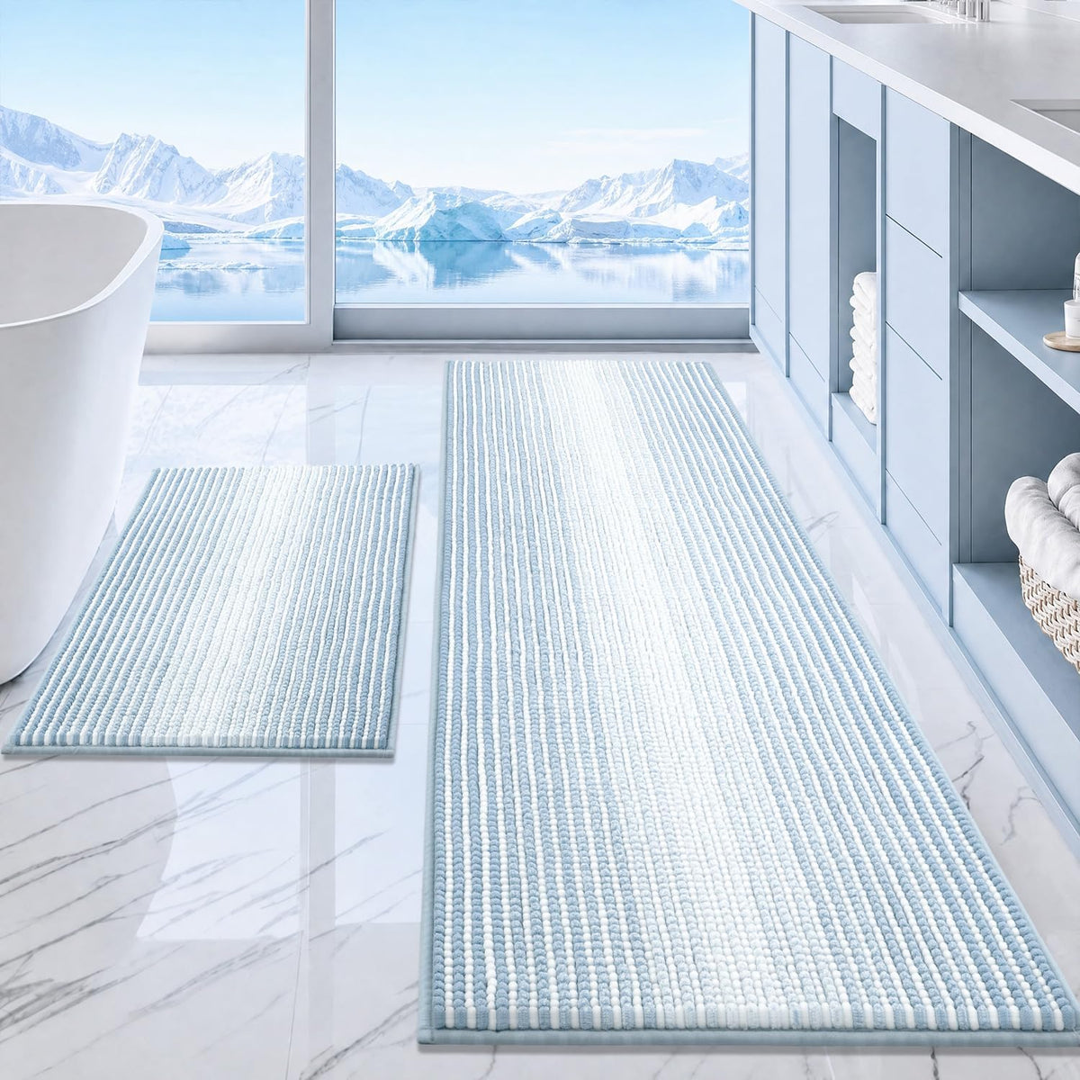BSICPRO Bathroom Rugs Sets 2 Piece, Non Slip Boho Bath Mats, Beige