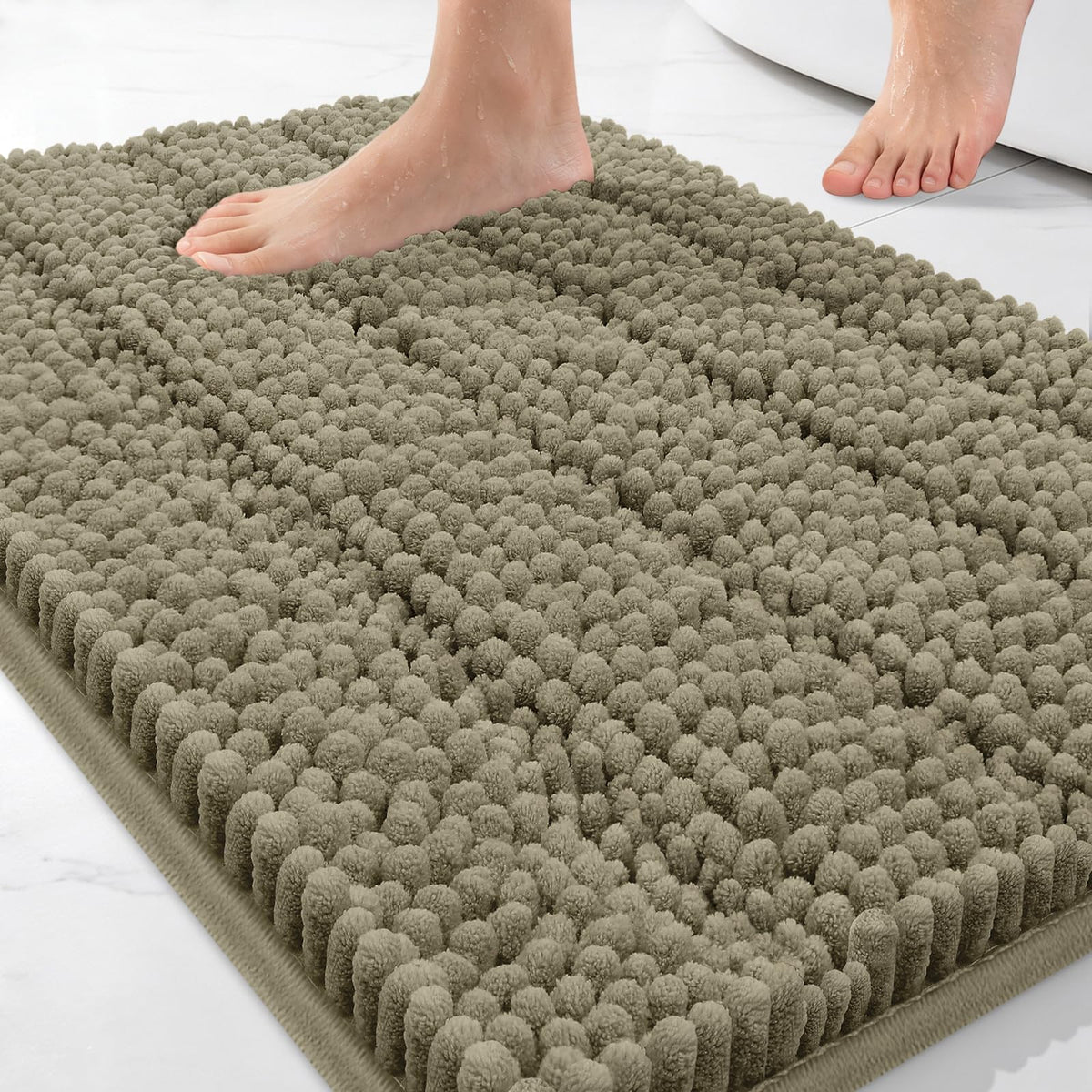Bcoimo Small Bath Rug Mat,24x17 Chenille Non Slip Black Bathroom Floor Mats