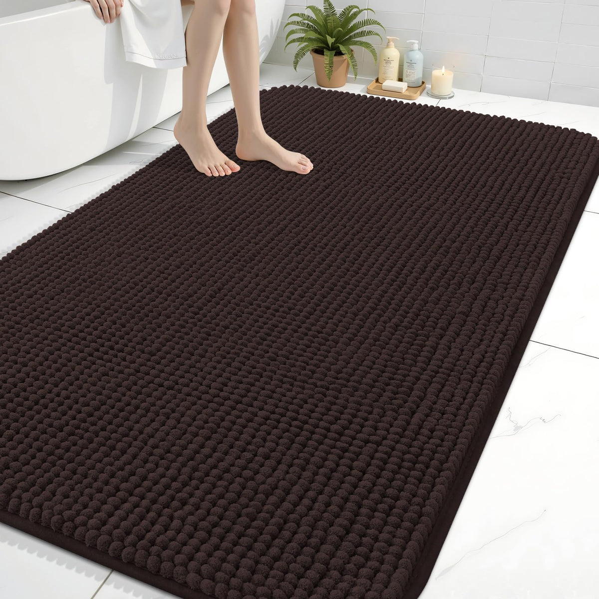Arotive Chenille Bathroom Rugs 30x20, Soft Absorbent Bath Mat, Grey
