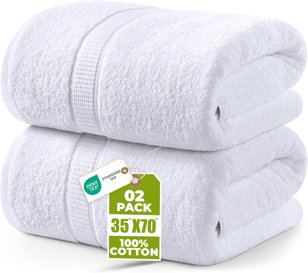 Utopia Towels Jumbo Bath Sheets, 2 Pack, 35x70 in, 600 GSM Cotton, White