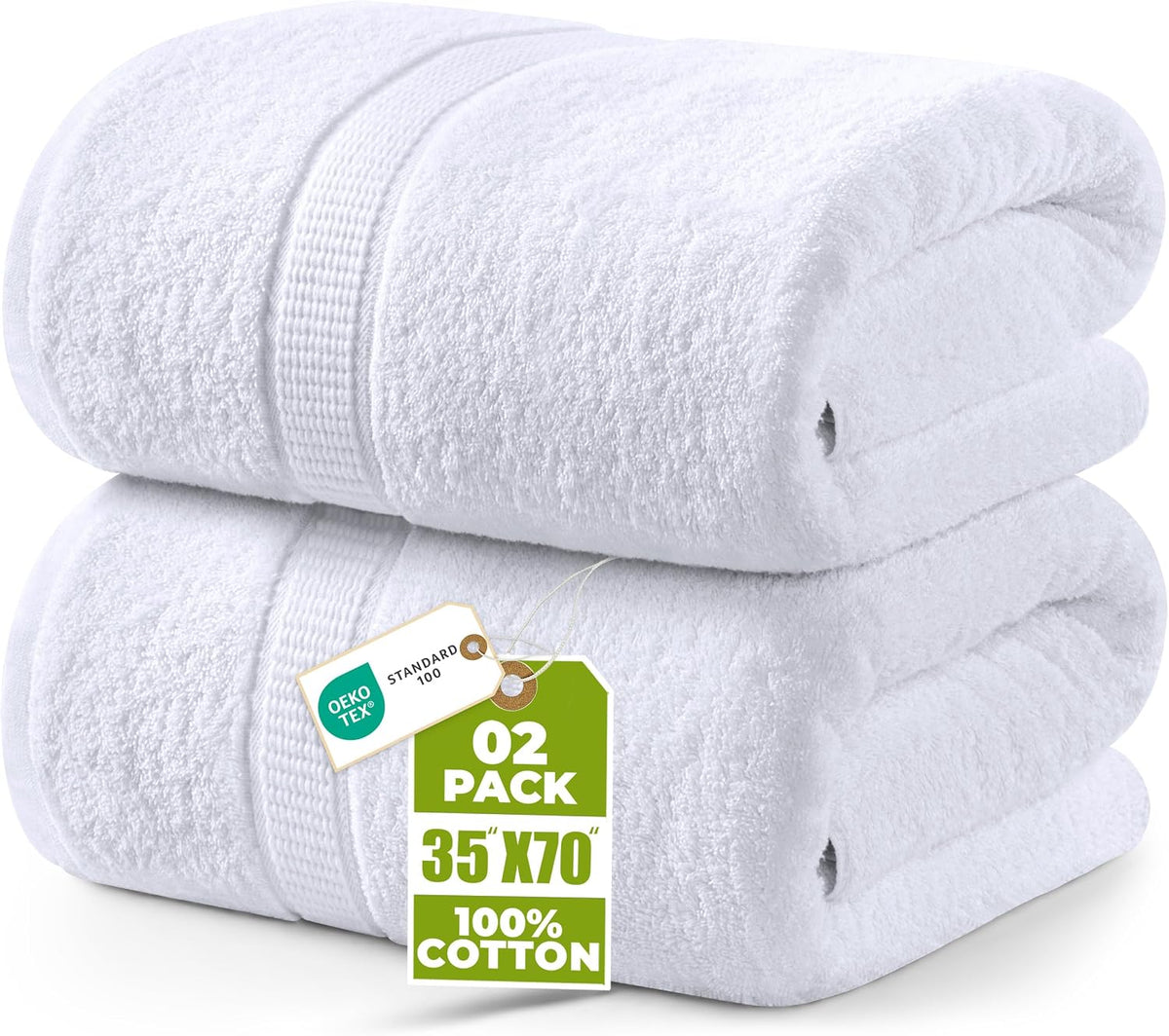 Utopia Towels Jumbo Bath Sheets, 2 Pack, 35x70 in, 600 GSM Cotton, White