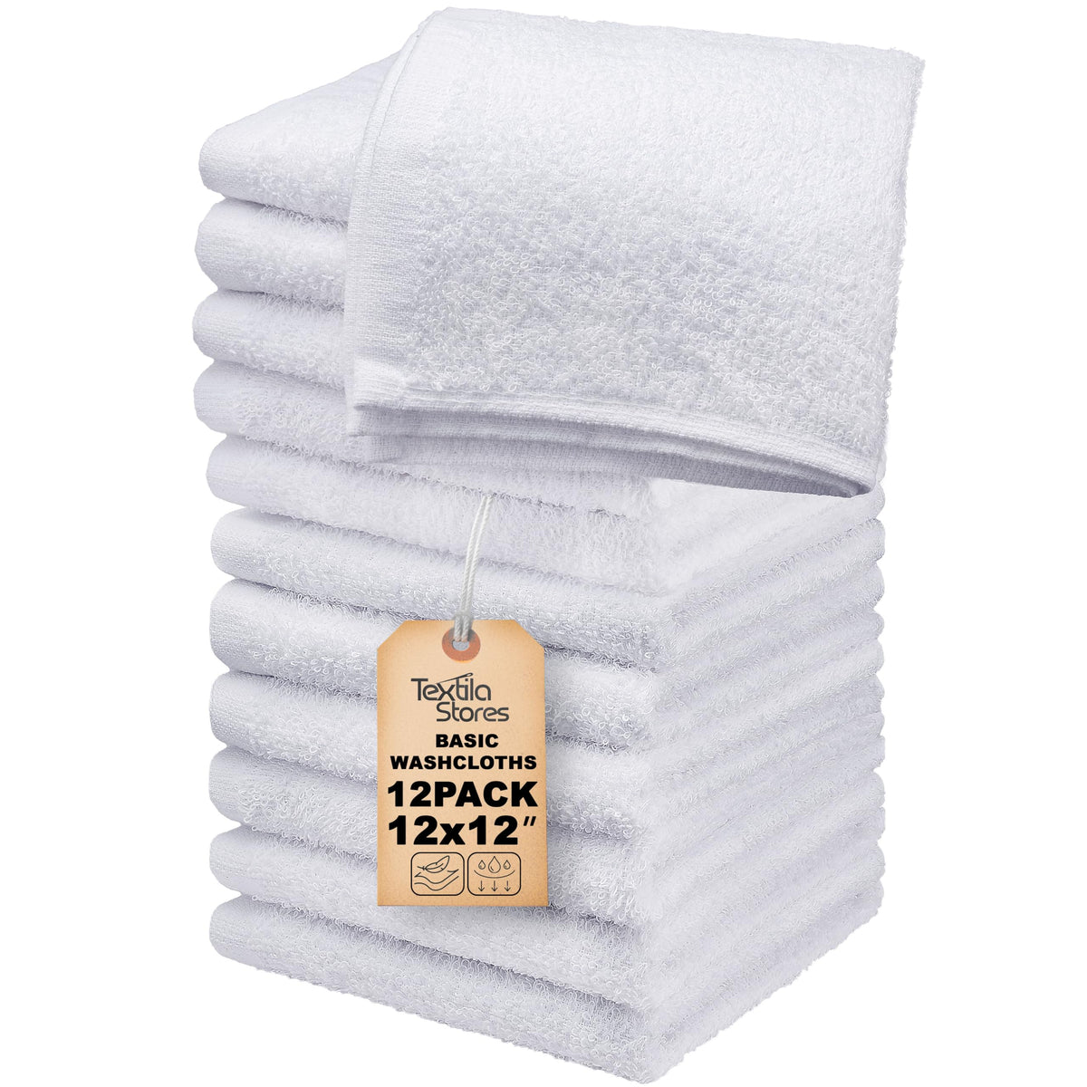 Basic Hand Towels 16x26 Inches – Pack of 12 – White Color – Soft and Absorbent Multipurpose Cotton Towels for Bathroom, Spa, Gym, Salon, Hotel, and Everyday Use