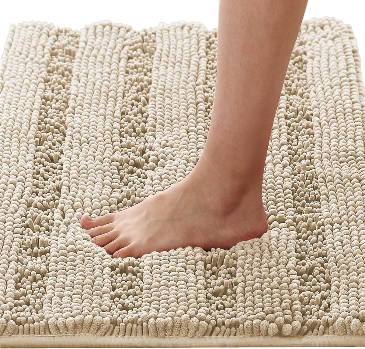 H.VERSAILTEX Sage Bathroom Rugs, Bath Mat Set of 2 Extra Thick Chenille Striped Pattern Shaggy Bath Rugs for Bath Room, Non Skid Bath Mats for Bathroom Floor (32 x 20 Plus 24 x 17 - Inches)