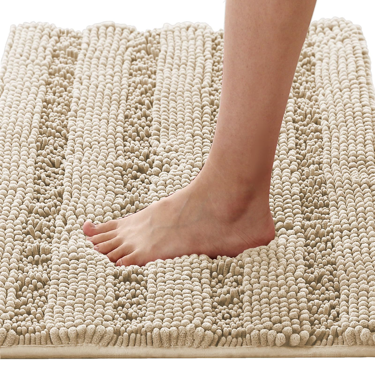 H.VERSAILTEX Sage Bathroom Rugs, Bath Mat Set of 2 Extra Thick Chenille Striped Pattern Shaggy Bath Rugs for Bath Room, Non Skid Bath Mats for Bathroom Floor (32 x 20 Plus 24 x 17 - Inches)