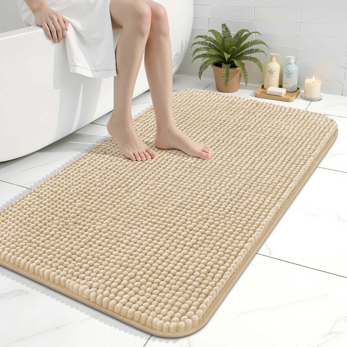 Arotive Chenille Bathroom Rugs 30x20, Soft Absorbent Bath Mat, Grey