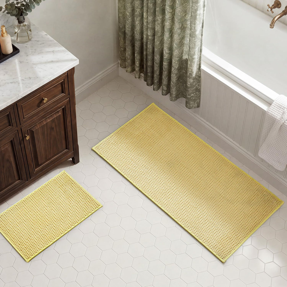 TYUU Bath Mat Set 2 Piece, Thin Bathroom Rugs Non Slip Washable Quick Dry