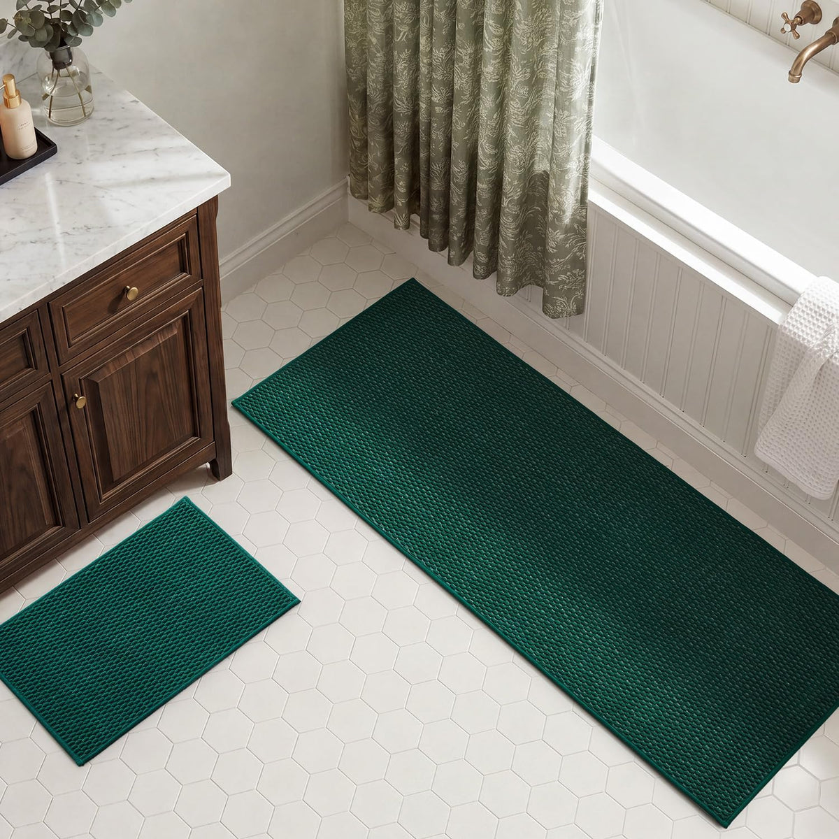 TYUU Bath Mat Set 2 Piece, Thin Bathroom Rugs Non Slip Washable Quick Dry