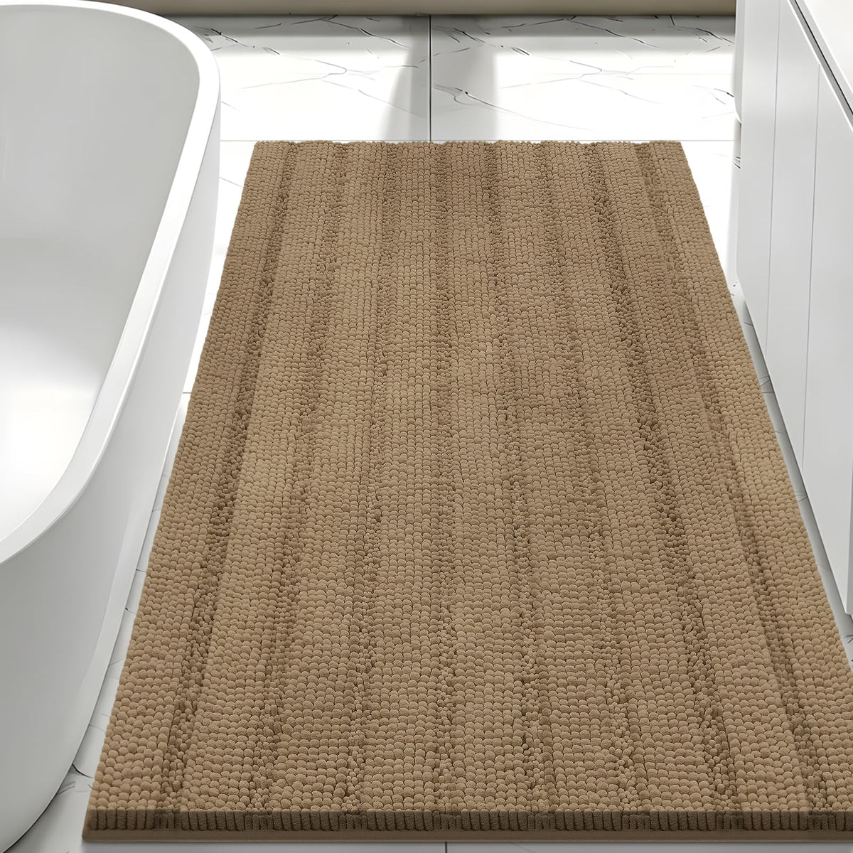Bcoimo Small Bath Rug Mat,24x17 Chenille Non Slip Black Bathroom Floor Mats