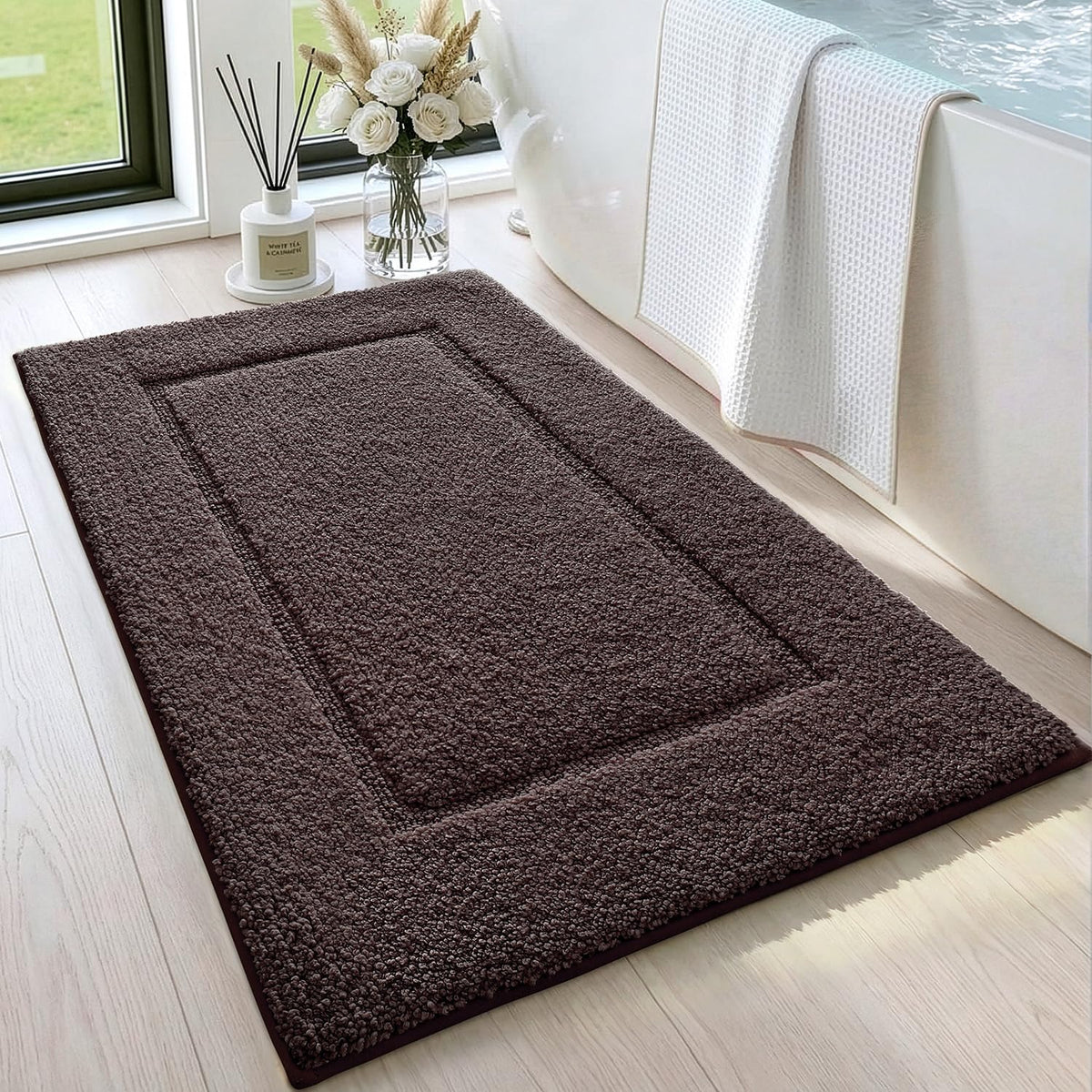DEXI Bath Mat 36x24, Absorbent and Non Slip Bathroom Rugs, Beige