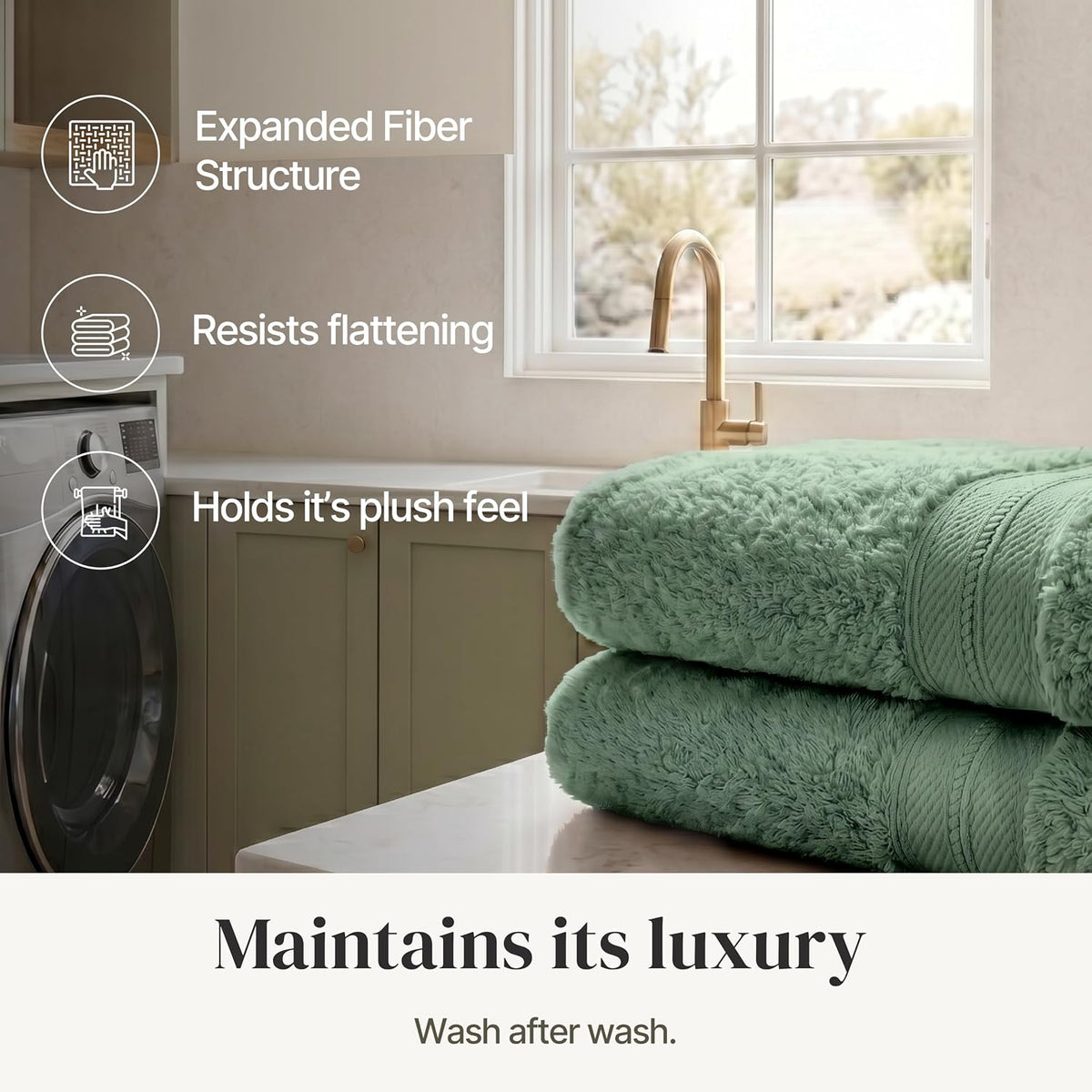 Modern Threads Spun Loft 6 Piece Bath Towel Set – 2 Bath Towels, 2 Hand Towels & 2 Washcloths – 100% Cotton, 600 GSM, Plush, Soft & Absorbent (Eucalyptus)
