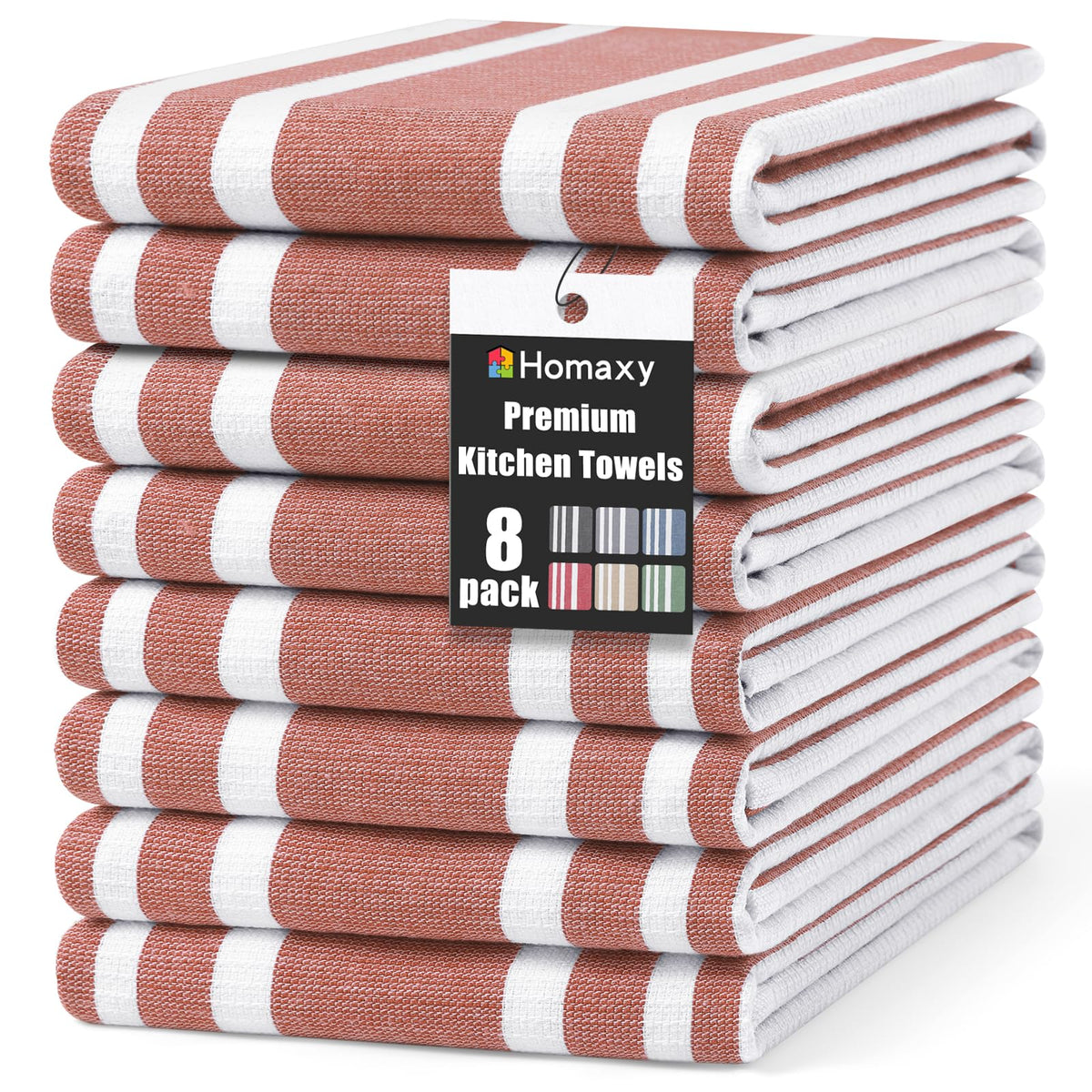Homaxy 380 GSM Cotton Premium Kitchen Towels 6 Pack, 18"x 28", Khaki