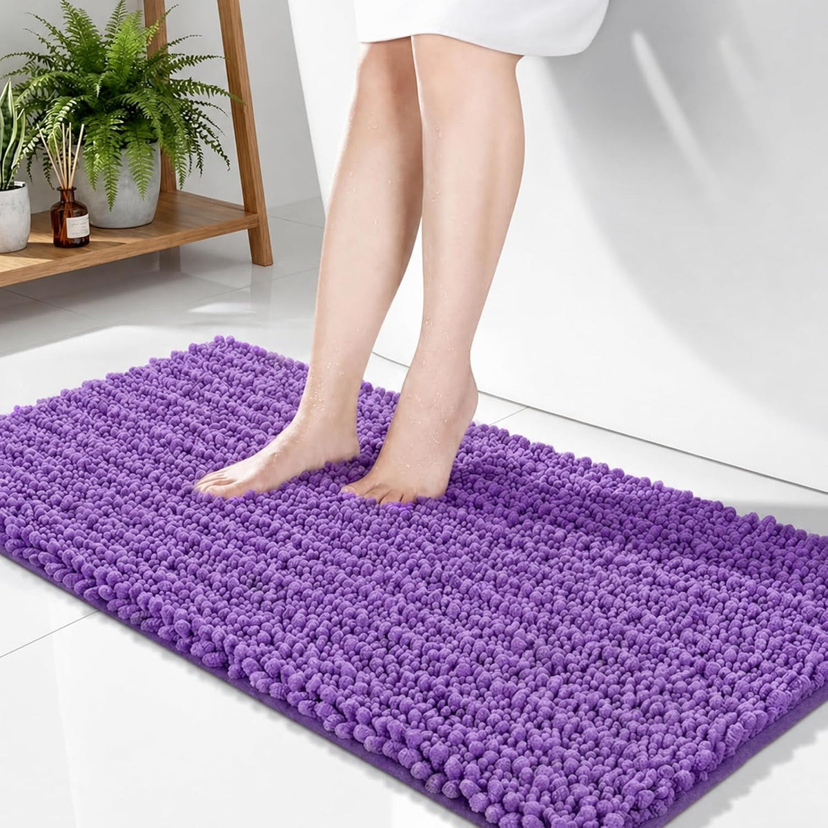 Disolla Navy Blue Bathroom Rug 20x32 Inch - Luxury Chenille Bath Mat, Thick Shaggy Plush Absorbent Rug, Non-Slip Machine Washable Mats for Bathroom Floor & Decor