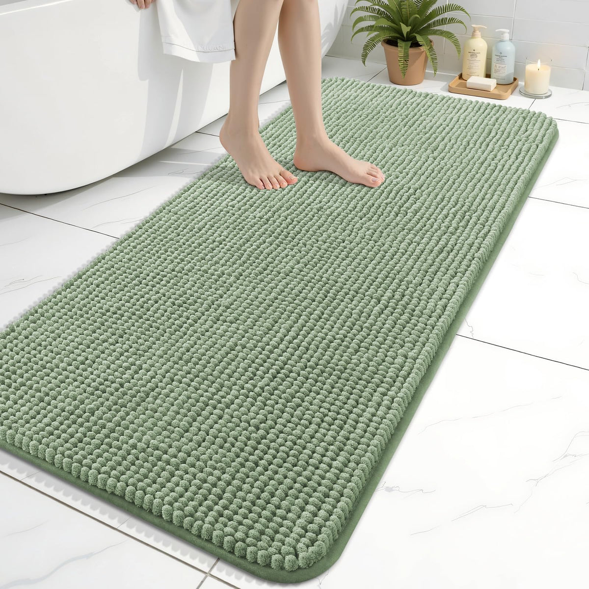 Arotive Chenille Bathroom Rugs 30x20, Soft Absorbent Bath Mat, Grey