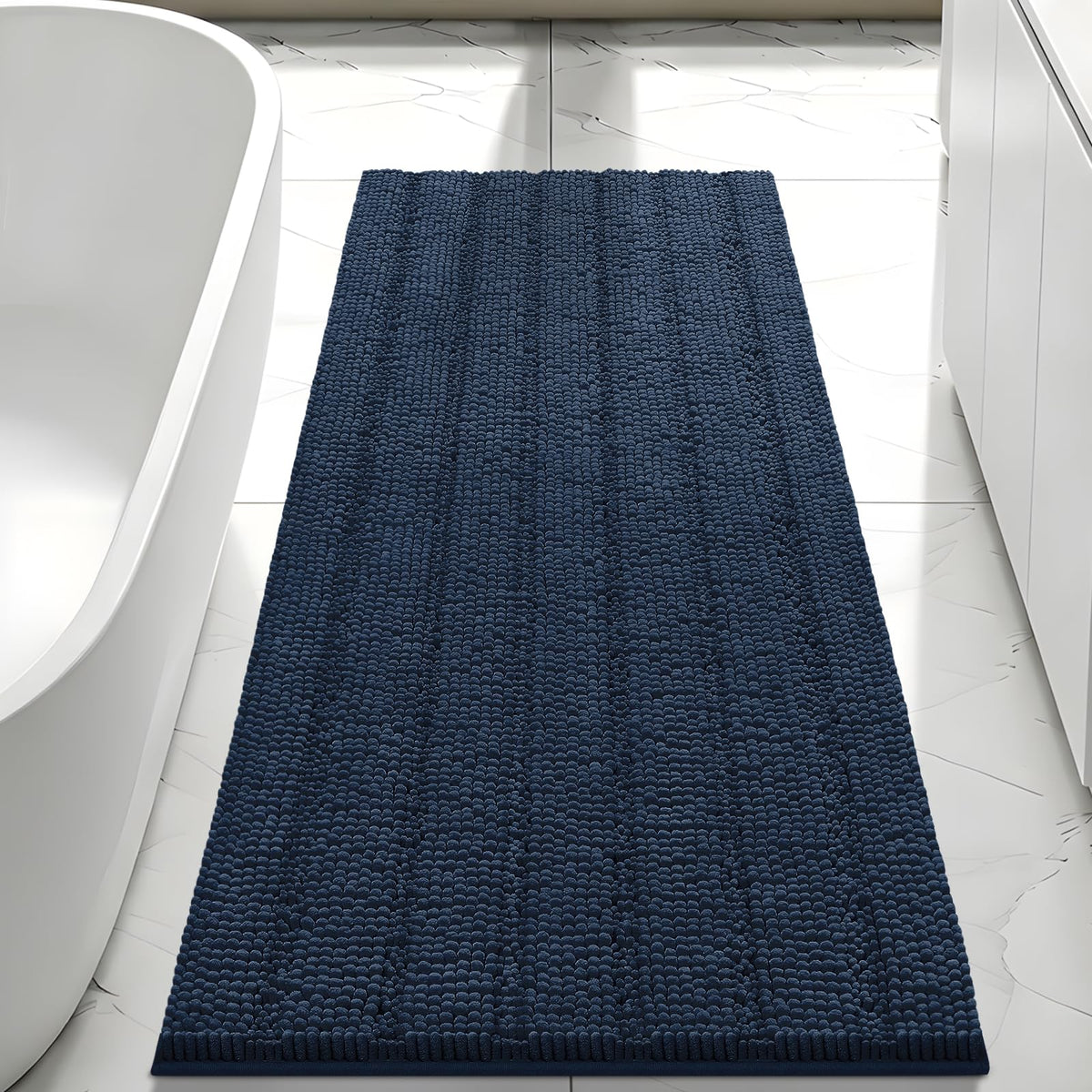Bcoimo Small Bath Rug Mat,24x17 Chenille Non Slip Black Bathroom Floor Mats