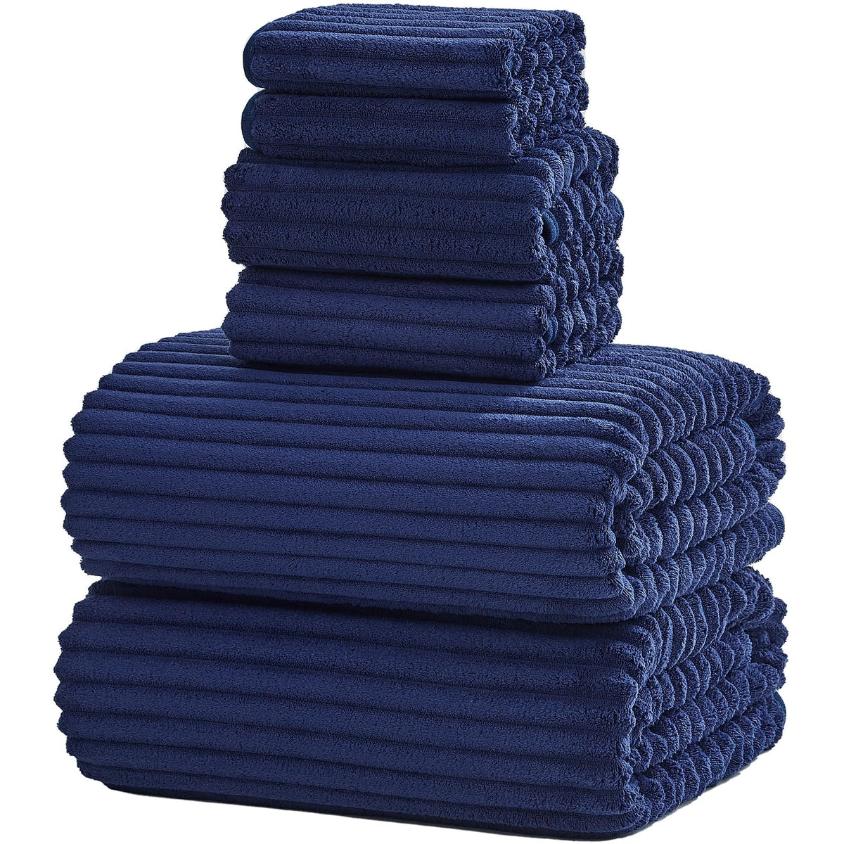 6 PC Bath Towel Set, 40"x80" Oversized Bath Sheets, Navy Blue