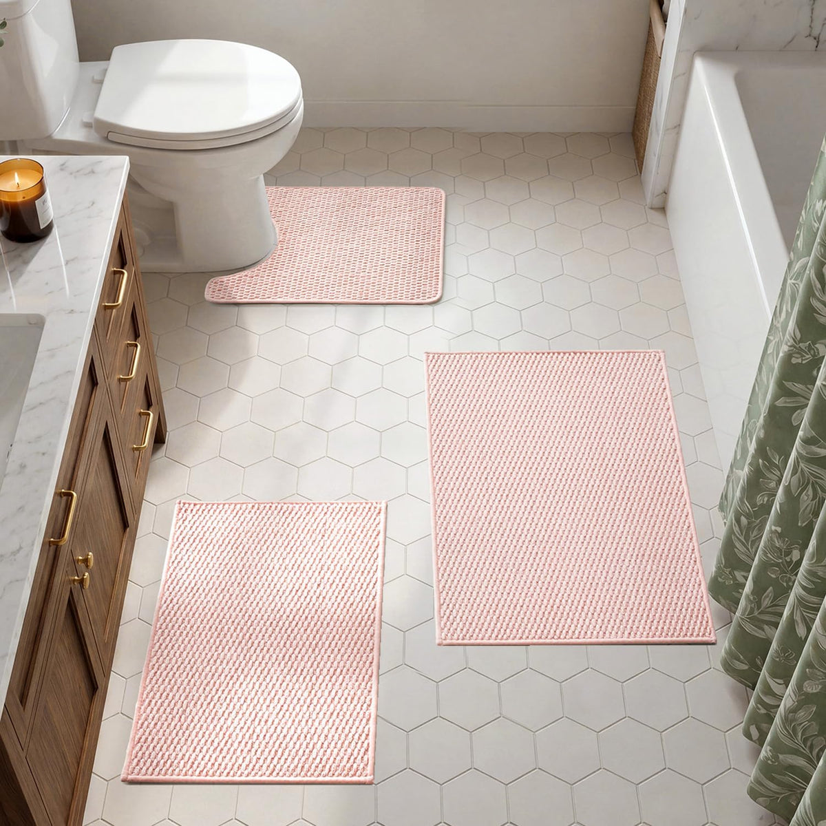 TYUU Bath Mat Set 2 Piece, Thin Bathroom Rugs Non Slip Washable Quick Dry