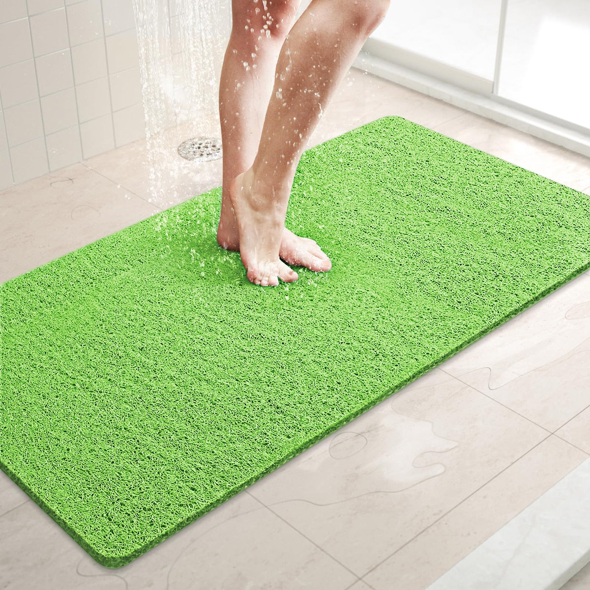 LuxStep Shower Mat Bathtub Mat,24x16 inch, Non-Slip Bath Mat with Drain, Quick Drying PVC Loofah Bathmat for Tub,Shower,Bathroom (Phthalate Free,Grey)