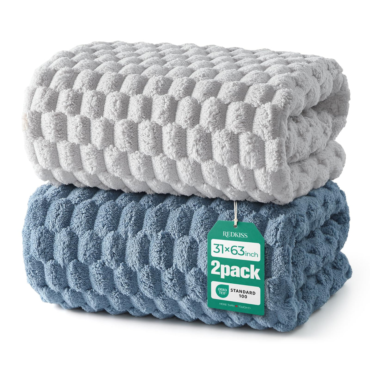 REDKISS 4 Pack Microfiber Bath Towels - Extra Large, Super Absorbent, Quick Dry Waffle Towels Set for Bathroom, Spa, Gym, and Travel - Luxury, Plush, 4 Multicolor