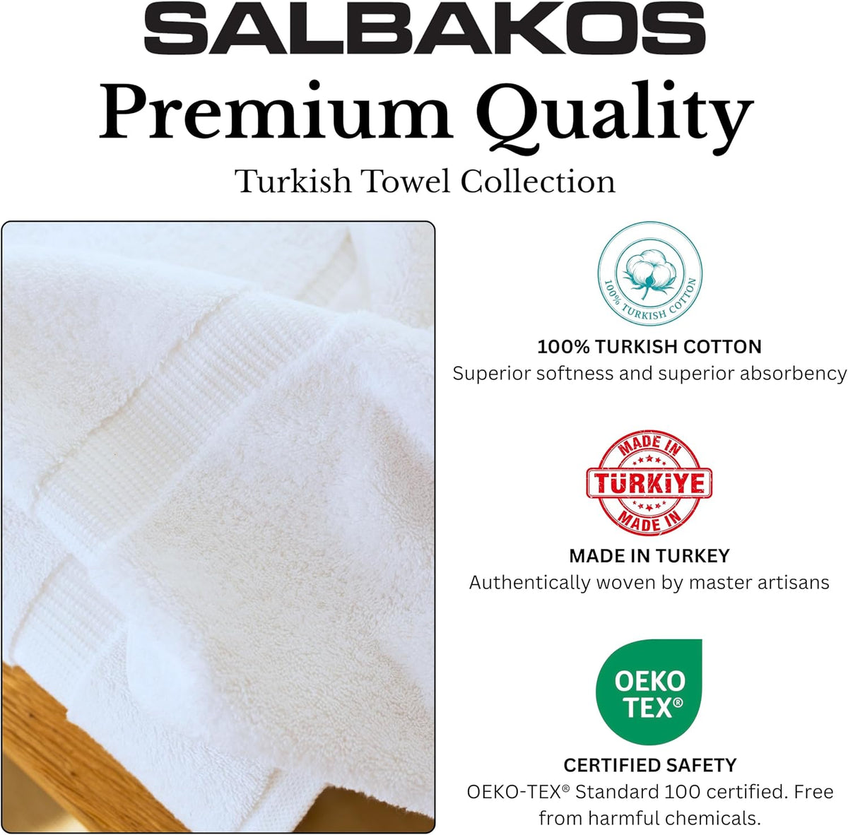 SALBAKOS 6-Piece 100% Turkish Cotton Hand Towels, 16x30 inch, White