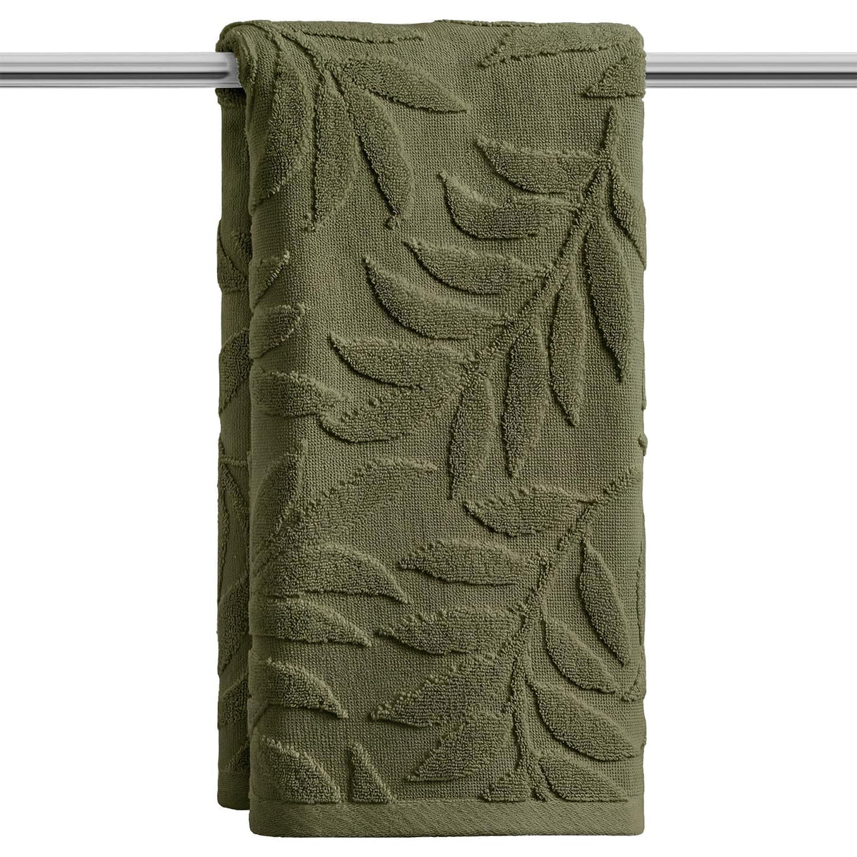 Artoid Mode 2 Pcs Beige 3D Leaves Jacquard Hand Towels for Bathroom, 100% Cotton Soft Absorbent Bathroom Decor Towels, 13.7 x 29.5 Inch