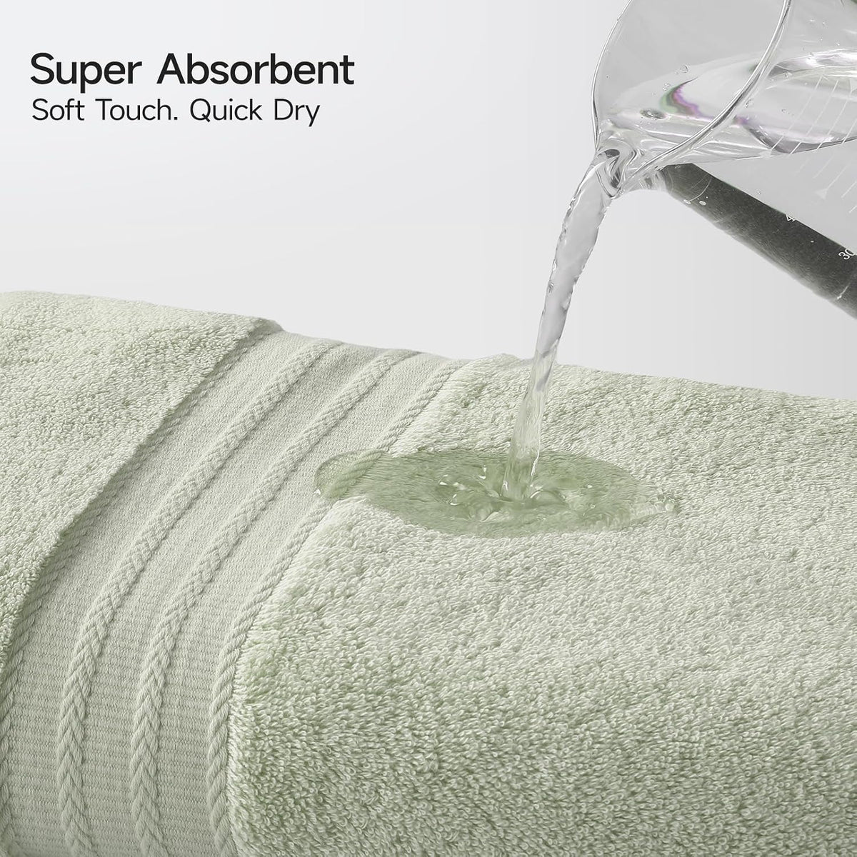 REDKISS Green Towel Set of 8-100% Cotton Luxury Bath Towels Set for Bathroom, 600 GSM Highly Absorbent Bathroom Towel with 2 Large Bath Sheet, 2 Hand, 4 Washcloths, Green Shower Towels for Dorm
