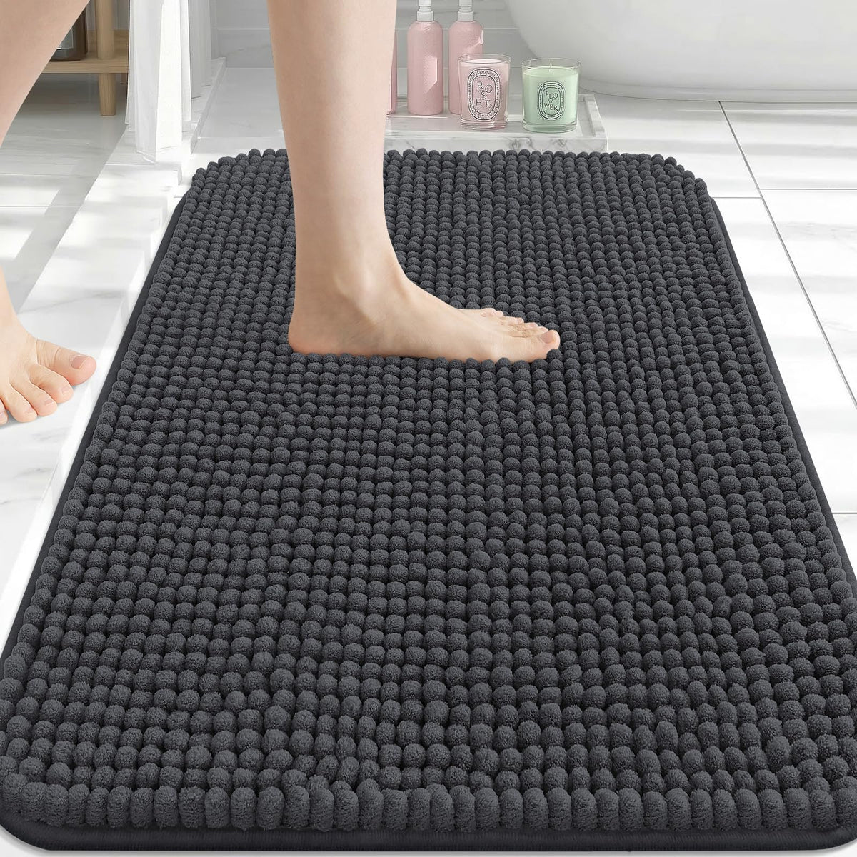 Arotive Chenille Bathroom Rugs 30x20, Soft Absorbent Bath Mat, Grey