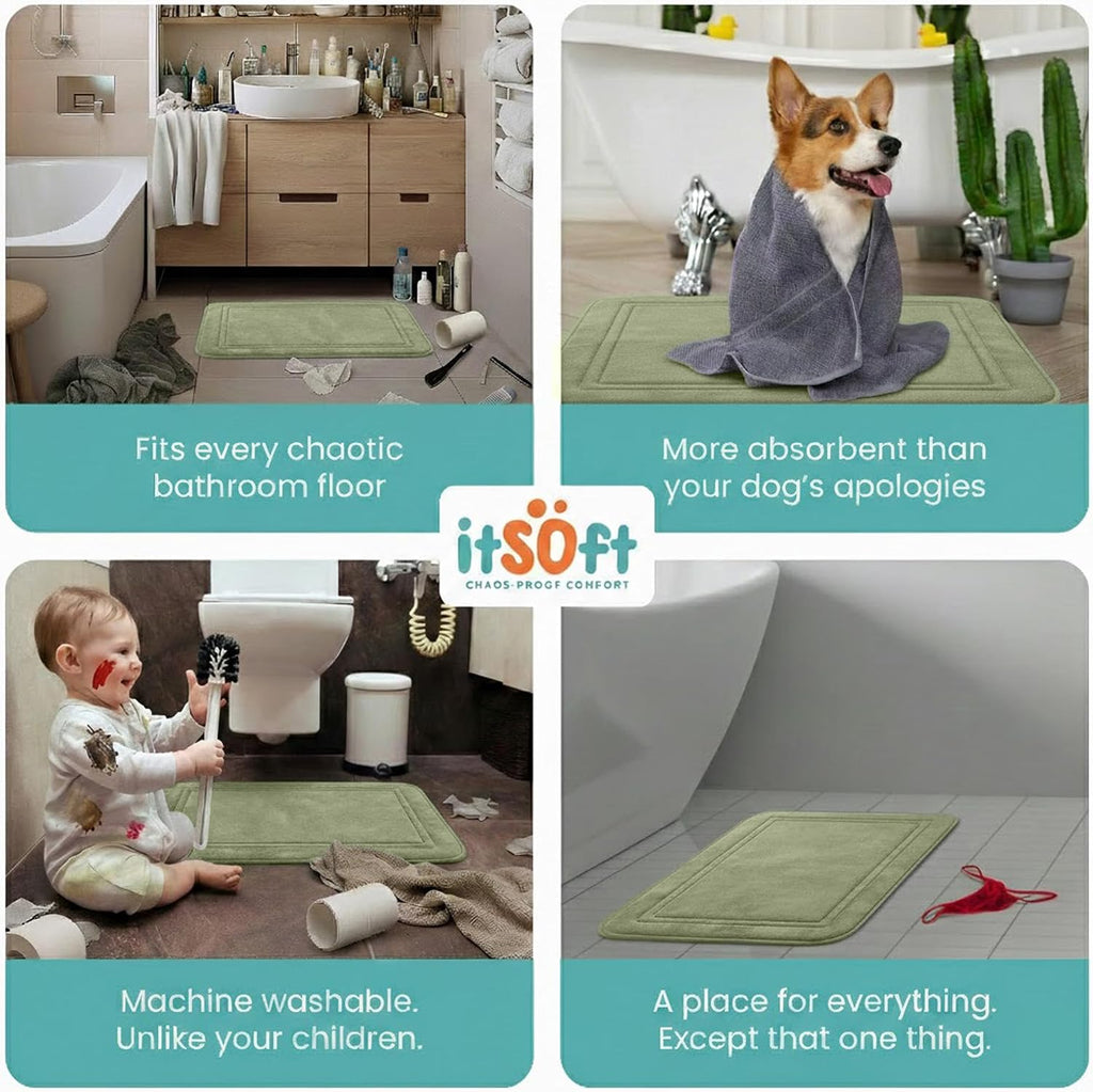 ITSOFT Memory Foam Bath Mat 31x20, Non Slip, Machine Washable, Quick Dry & Absorbent Rugs, Bath Mats for Bathroom Floor, Tub & Shower, Bathroom Rug, Sage Green