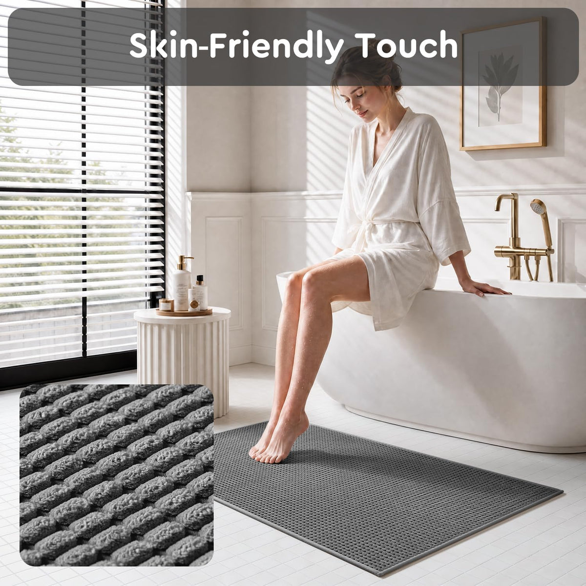 tchdio Bath Mat, Absorbent Bathroom Mat Quick Dry, Thin Bathroom Rugs Fit Under Door, Non Slip Washable Bath Rugs with Solid Rubber Backing, Low Profile Bath Mats for Bathroom, Grey, 16" x 24"