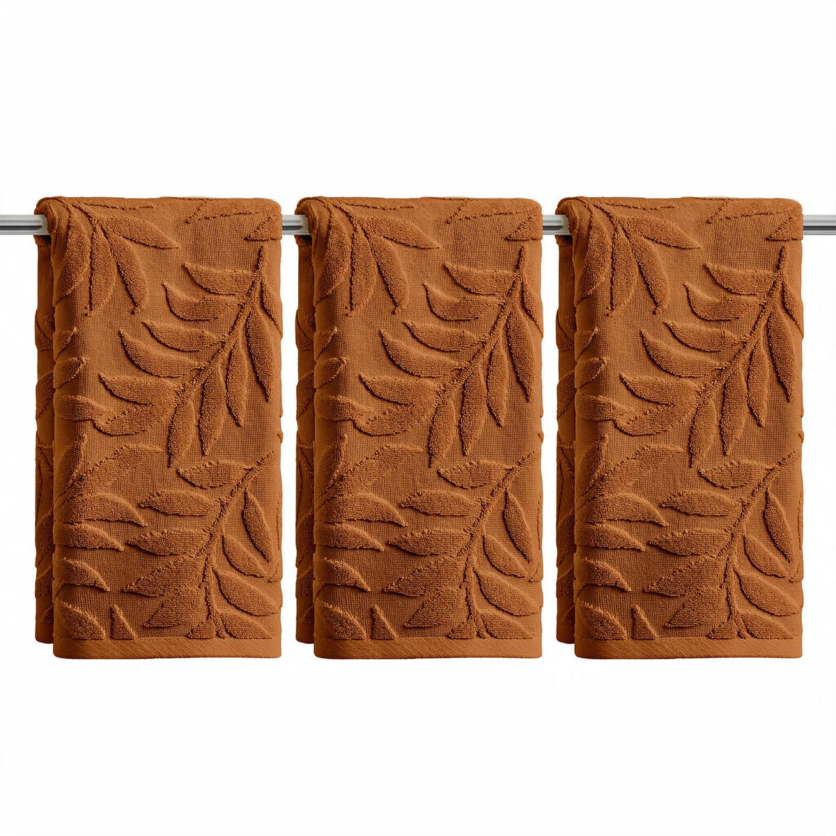 Artoid Mode 2 Pcs Beige 3D Leaves Jacquard Hand Towels for Bathroom, 100% Cotton Soft Absorbent Bathroom Decor Towels, 13.7 x 29.5 Inch