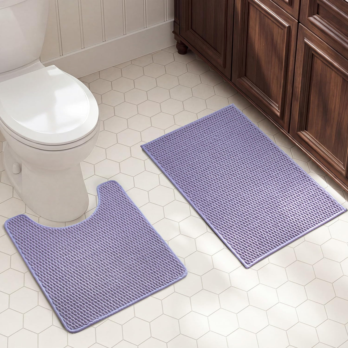 TYUU Bath Mat Set 2 Piece, Thin Bathroom Rugs Non Slip Washable Quick Dry